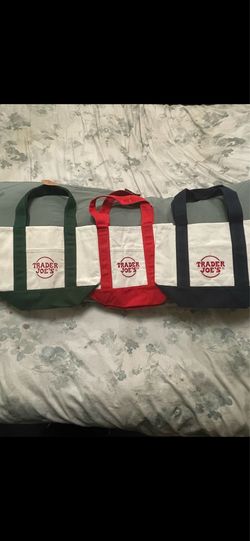 Three TJ mini totes green, red, blue