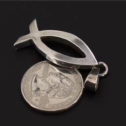 .925 Sterling Silver Christian Fish Oversized Pendant Stamped On Back , Nicely Polished , Rare