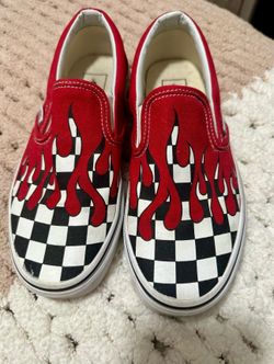 Vans Classic Slip-On Red Flame Checkerboard Shoes W-6.5 M-5