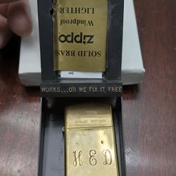 Vintage Zippo SOLID BRASS Slim 1 9 8 7  Commemorative Monogrammed H E D