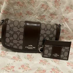 Andrea Shoulder Bag in Signature Jacquard with matching mini ID case 