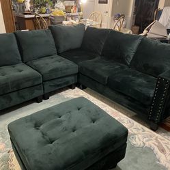 Emerald Green Sofa Section Velvet 