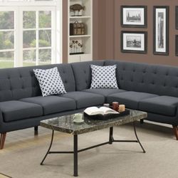 Brand New Ash Black Retro Style Sectional Sofa 