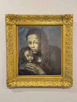 Vintage Ornate Gold Wood Frame w/ Pablo Picasso “Mère Et Enfant Au Fichu” Framed Art Print 25” x 23.5”