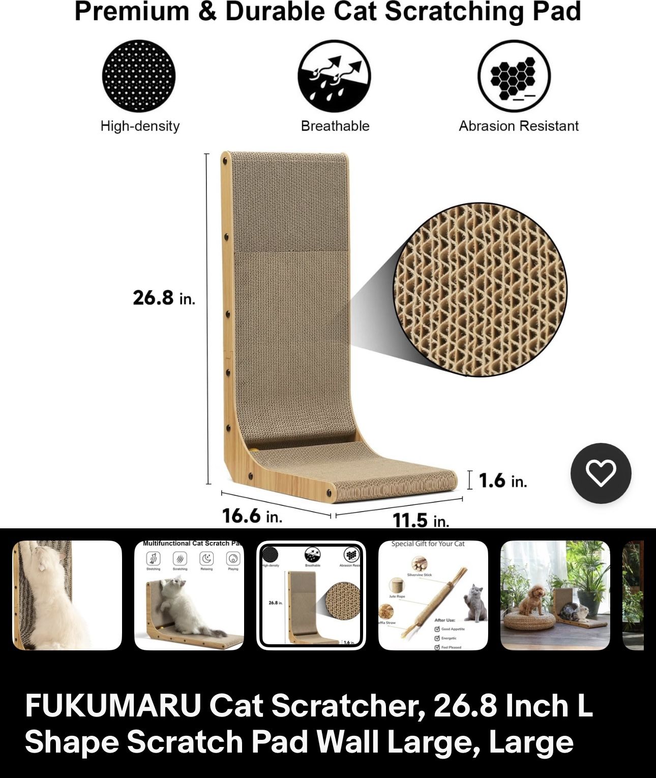 FUKUMARU Cat Scratcher, 26.8 Inch L Shape Scratch Pad Wall Large, Large
