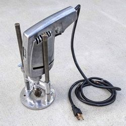 Vintage 1976 Shopmate 1/4" corded electric power drill with Portalign aluminum precision drill guide