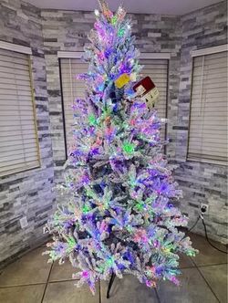 7.5 ft. Pre-Lit LED Starry-Light Warm White and Multi Flocked Fraser Artificial Christmas Tree
