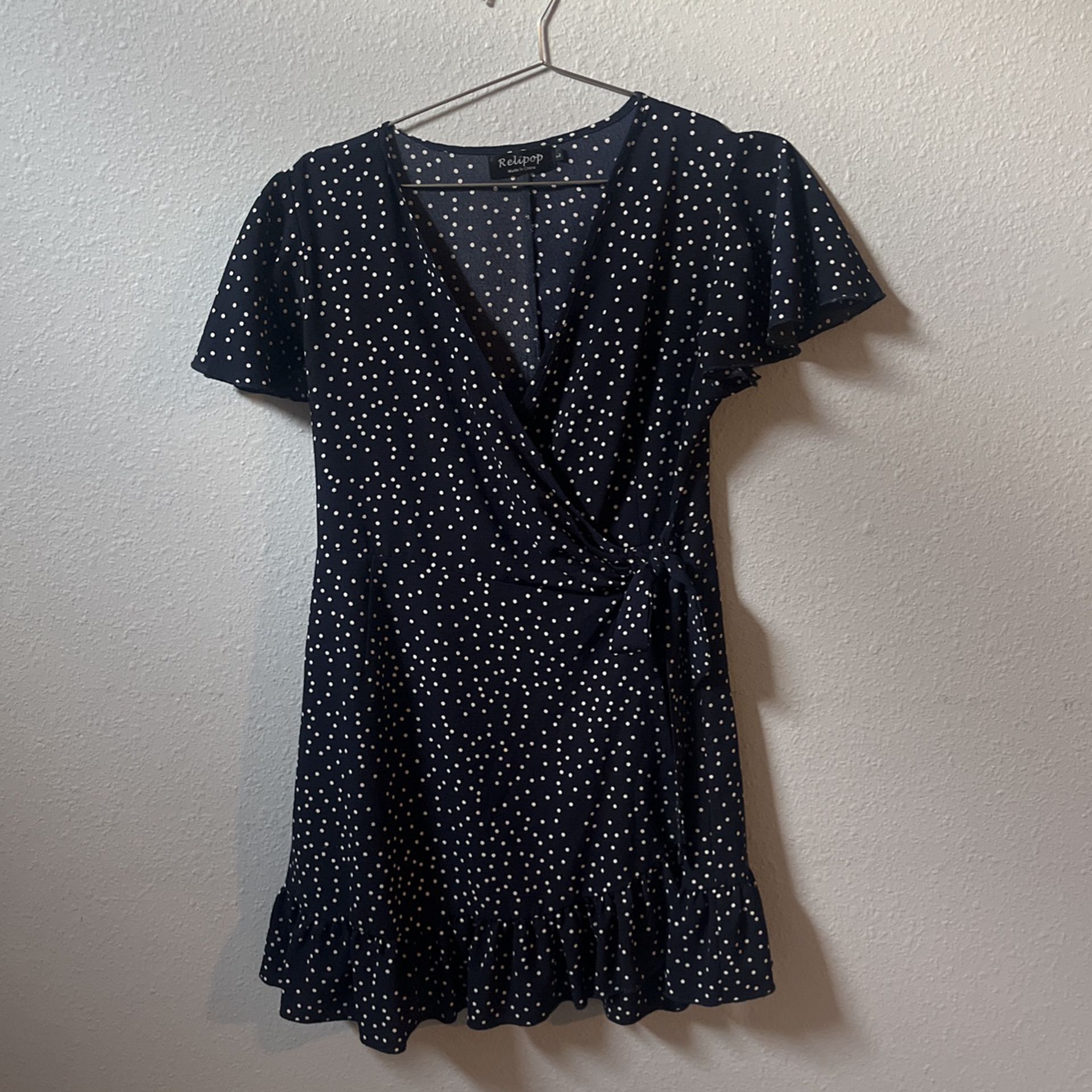 Summer Dress Navy Blue And White Dots L 