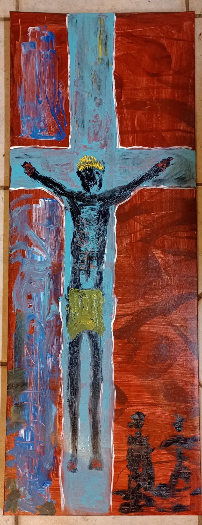 Crucifixion Original Artwork Painting Acrylic on Canvas 35" x 14" *40.00* Home Decor Art