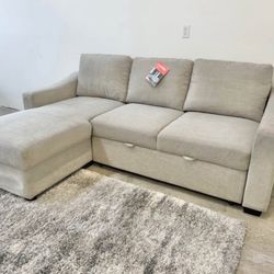 FREE Local Delivery – Coddle Aria Fabric Sleeper Sofa w/ Reversible Chaise & Storage – Beige
