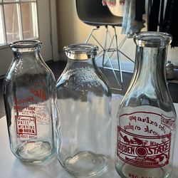 Vintage Glass 3 Milk Carton Jugs Milk Glassware 