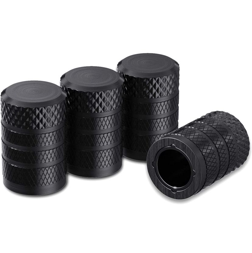 4 Pack Black Anodized Aluminum Tire Valve Cap Set, Corrosion Resistant, Universal Stem Covers