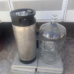 5 Gallon Glass Beer Jug And 5 Gallon Keg