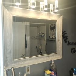 Wood Finish Rectangular Grayish Mirror