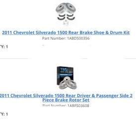 Chevy Silverado Parts Rear Drum Kit And Shoes And Rear Rotors