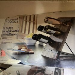 Gourmet Basics 9 Bottle Acacia Wood Wine Rack - Tabletop Display