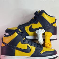 Nike Dunk High Michigan Size 8.5 Varsity Maize Navy Used Clean