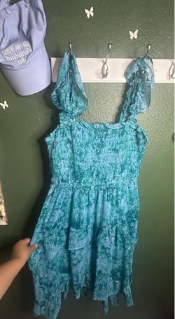 Teal Smocked Ruffle Strap Dress