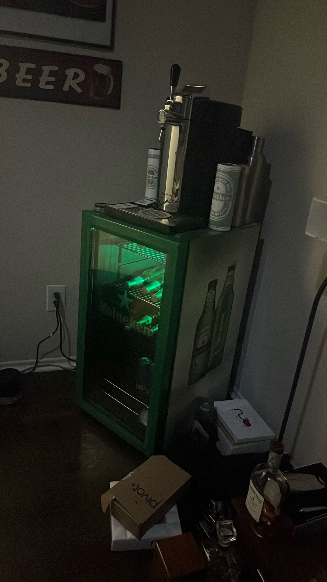 Heinenken Mini Fridge and Accessories