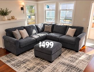 Gorgeous! Dark Gray 4-Pc Corduroy Sectional Sofa With Ottoman