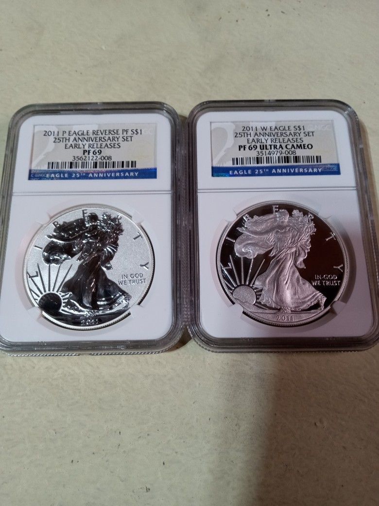 2011 W And P Eagle S$1 And Reverse PF S$1 25th Anniversary 2-Coin Set 