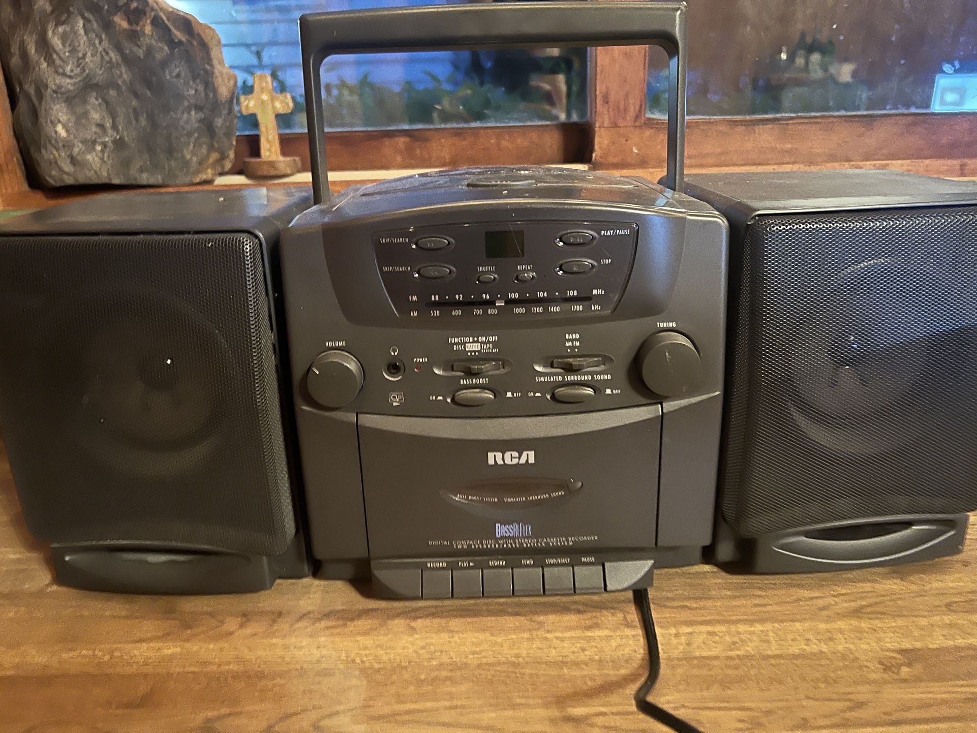 RCA Portable Boombox CD TAPE RECORDER Vintage Bass Reflex TESTED WORKS!