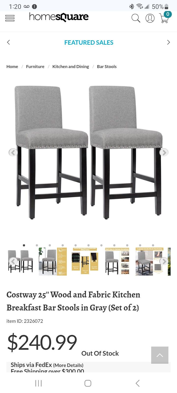 Set of 2 Dining Kitchen Bar Stool 25" Counter Height Wood Leg Upholstered Chairs