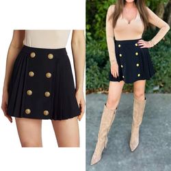 New-Designer Women Metal Lion Buttons High Waisted Mini Skirt