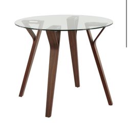 🌟 LumiSource Folia 35” Round Clear Glass & Walnut Dining Table — Only $175! 🍽️