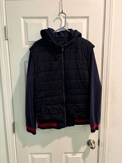 Zara Navy Quilted Hybrid Hoodie Jacket