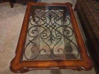 Ethan Allen Coffee Table w/Wood, Metal, Glass