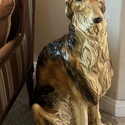 Vintage Life Size Borzoi Russian Wolfhound Dog Sculpture, Statue Large