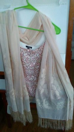 Pink chiffon shawl with fringe