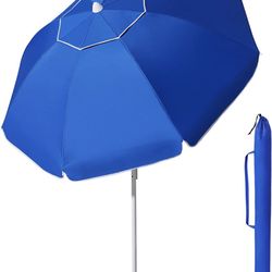 Beach Umbrella - 6.56FT Arc Length, 5.9FT Diameter Beach Umbrellas with Air Vents, Heavy Duty Wind Resistant Portable, Adjustable Tilting Pole with 8 
