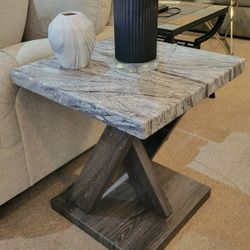 Gray Faux Marble Top End Table