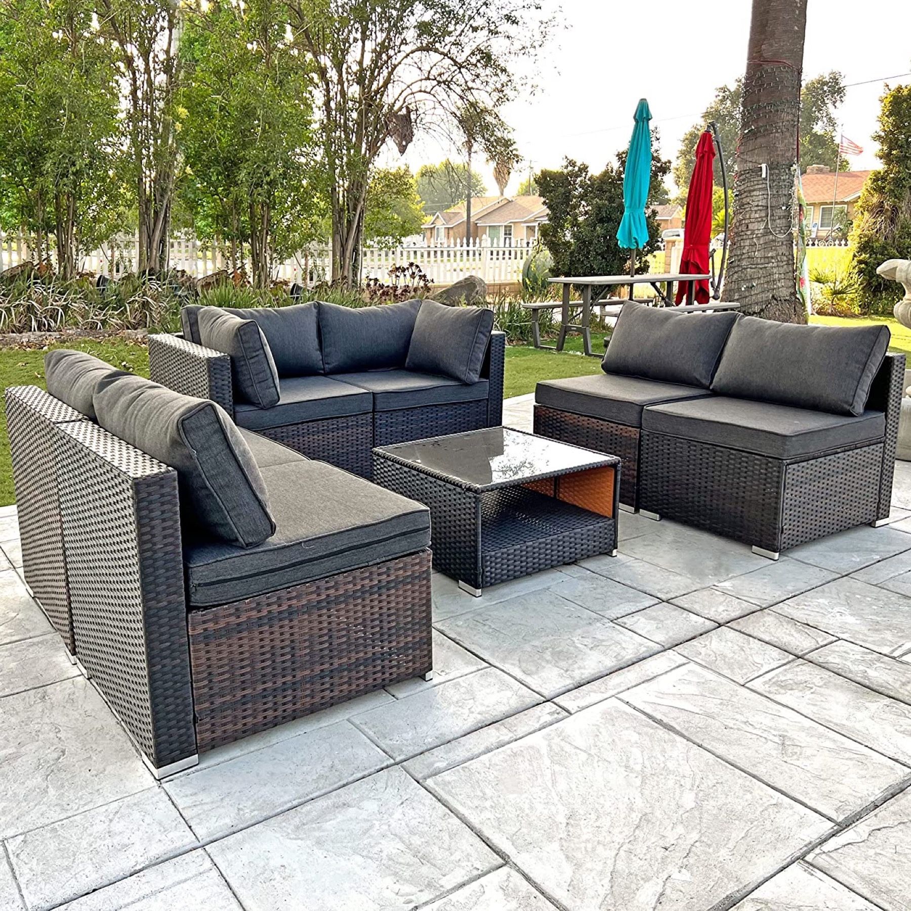 7pc Outdoor Patio Furniture Sectional Couch