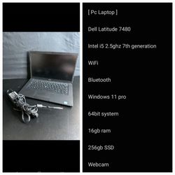 [ Pc Laptop ] Dell Latitude 7480 Intel i5 Series 256gb SSD 16gb ram wifi Bluetooth 64bit system windows 11 pro Webcam