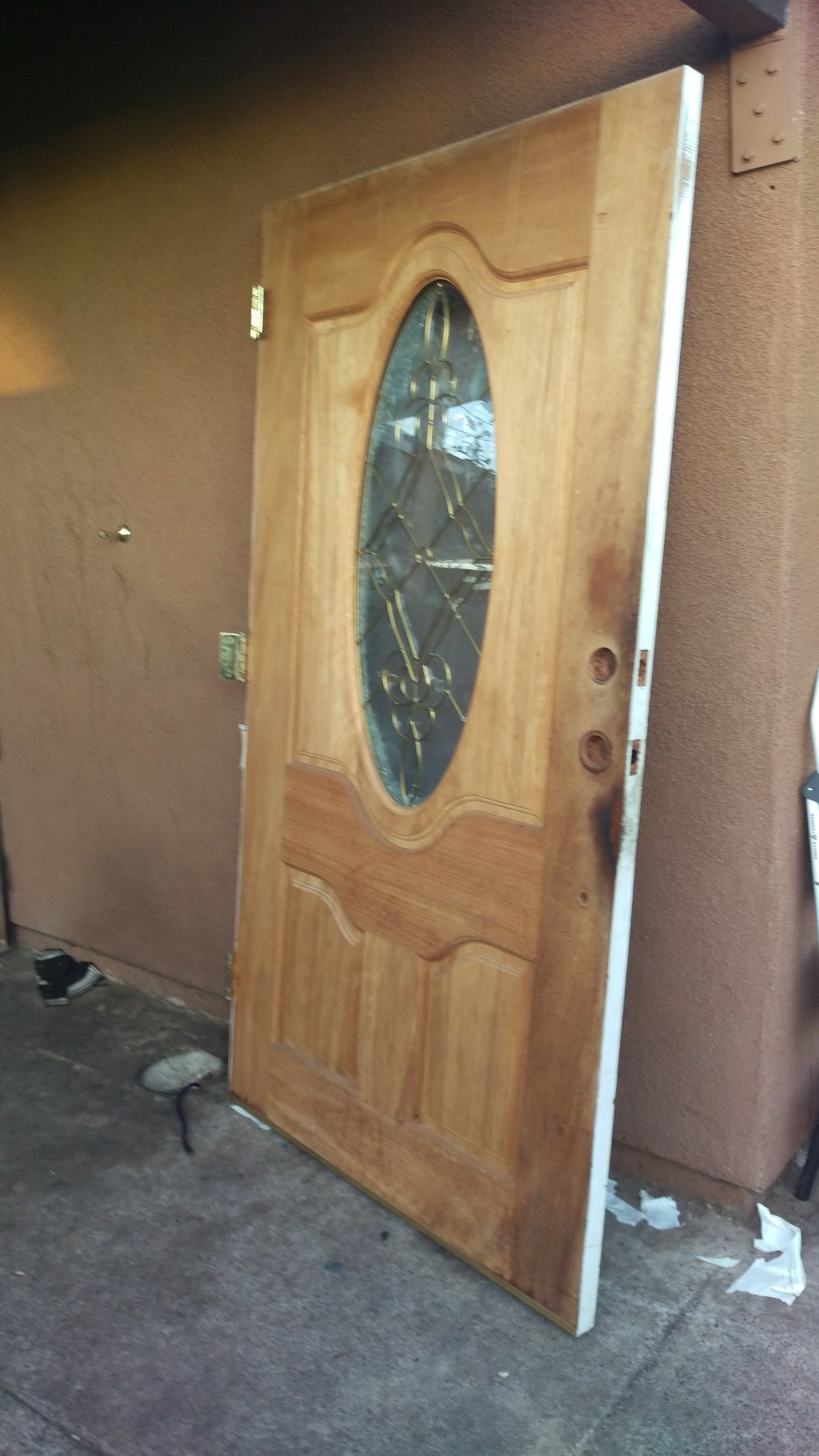 42 inches X 79 mahogany entry door plus 2 side one light door 15X 79 inches