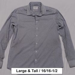 Men’s Goodfellow Gray/Blue Checkered Dress Shirt 16/16-1/2, Large & Tall