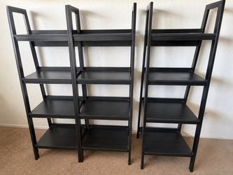Set of 3 IKEA VILTO Ladder Shelf Units – Black Solid Birch (59" H)