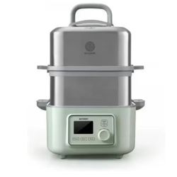 BUYDEEM G563-A501 Electric Food Steamer for Cooking, 2 Tire Stainless Steel Steamer with Slow Cook Mode, 1500W, 10-Quart, Green