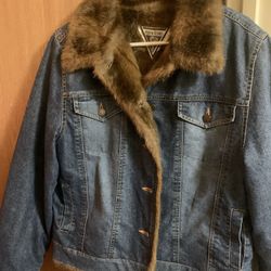 Jean Jacket With Faux Fur Lining  Size L