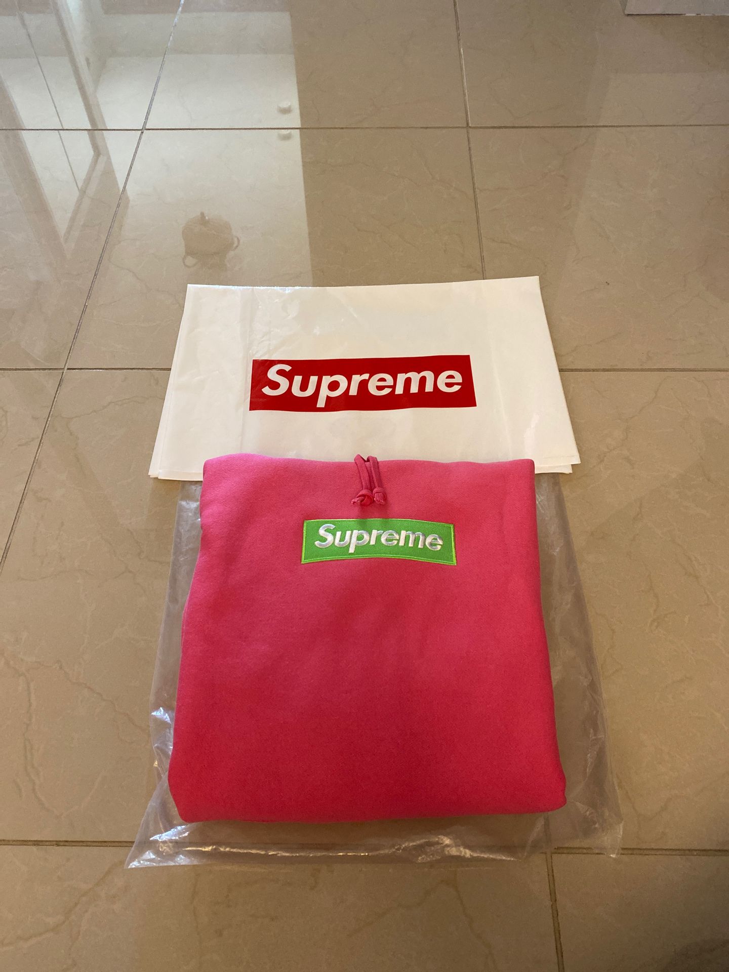 SUPREME BOX LOGO HOODIE PINK AND GREEN SIZE L