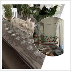 🎄Set of 16 Vintage 1987 Arby's Christmas Collection Glasses Stemware w 22 K Gold Rims
