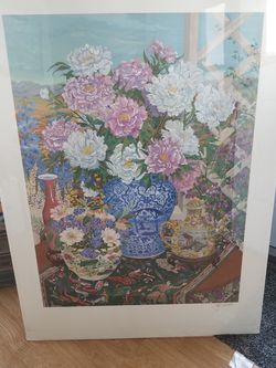 JOHN POWELL HAND SIGNED & NUMBERED SERIGRAPH ON PAPER "PEONIES"