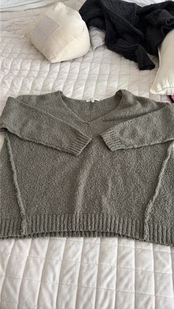 Olive Green Boucle Knit Sweater