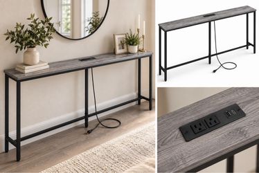 Narrow Console Table with Built-In Power Outlets
