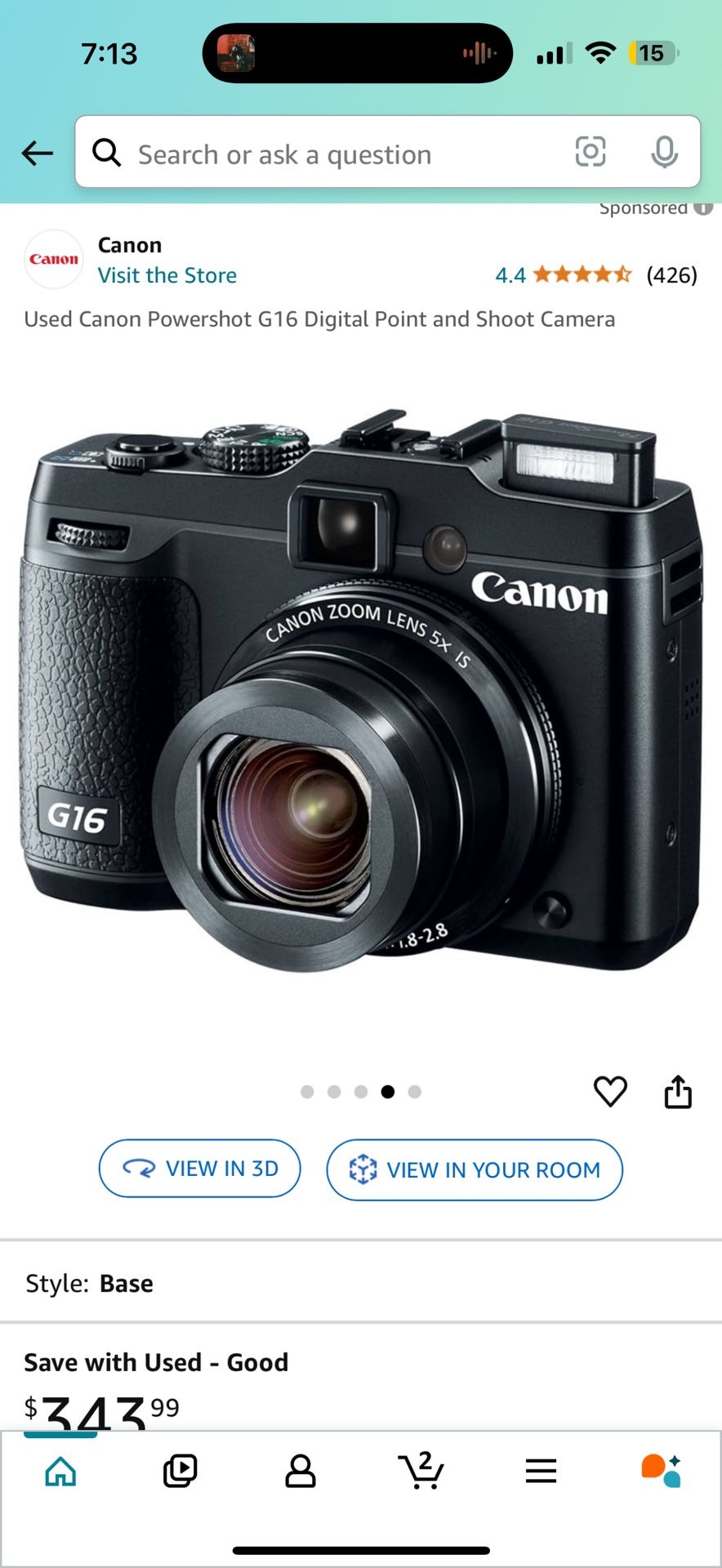 Used Canon Powershot G16 Digital Point and Shoot Camera 12.1 MP