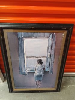 Framed wallart women in the window made in Hawaii
