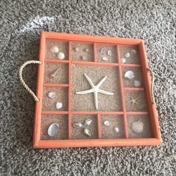 Orange Beach Shell And Starfish Tray Decor